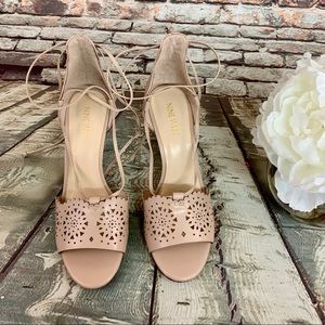 Nine West Blush Nude Aleniao Ankle Tie Heels
